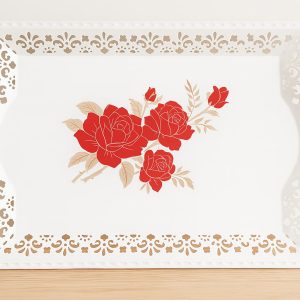 fuente, flor roja, indukamy, fuente mesa