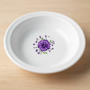 plato semi hondo, flor camote lila, indukamy